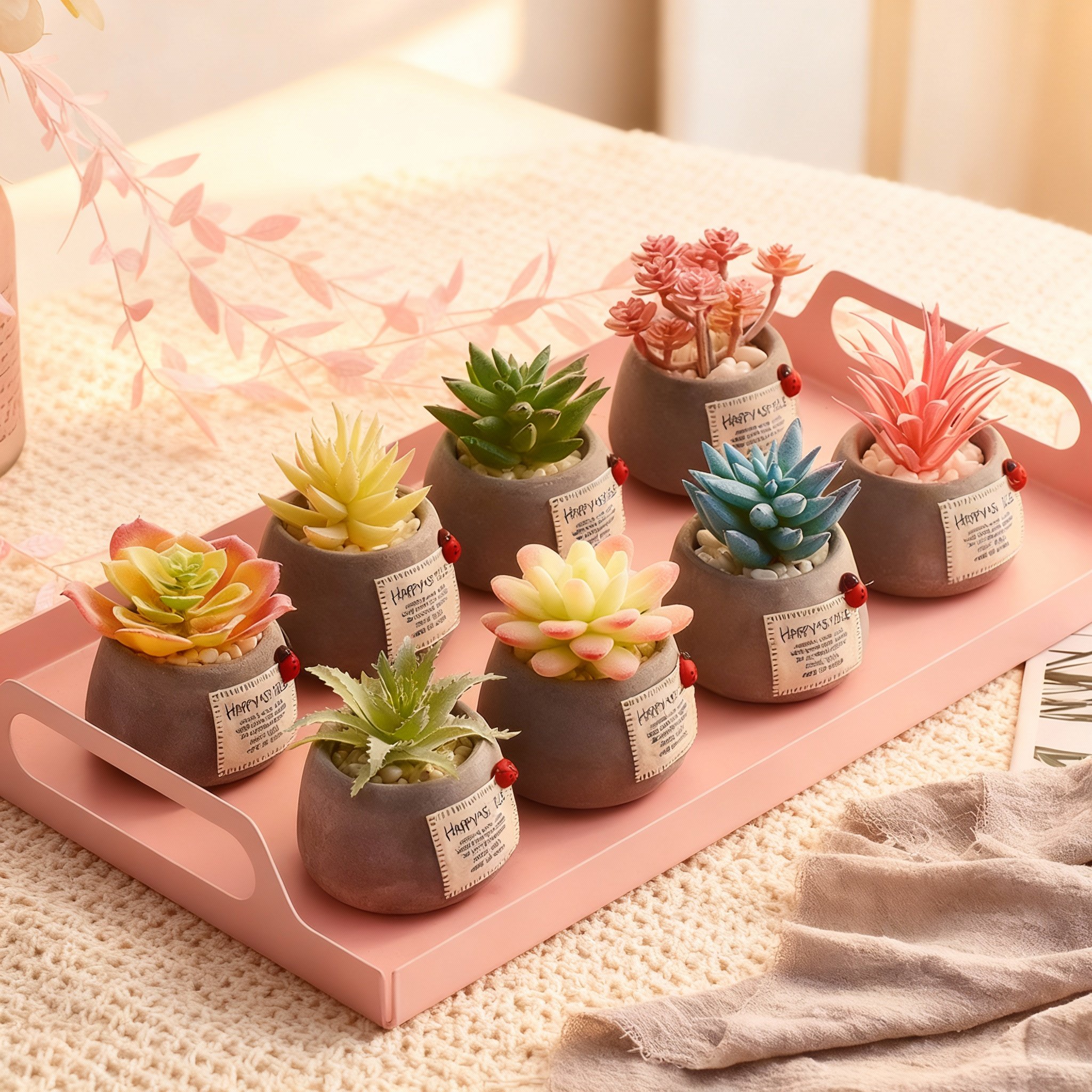 手工多肉植物盆栽桌面摆件小众高级感生日礼物装饰