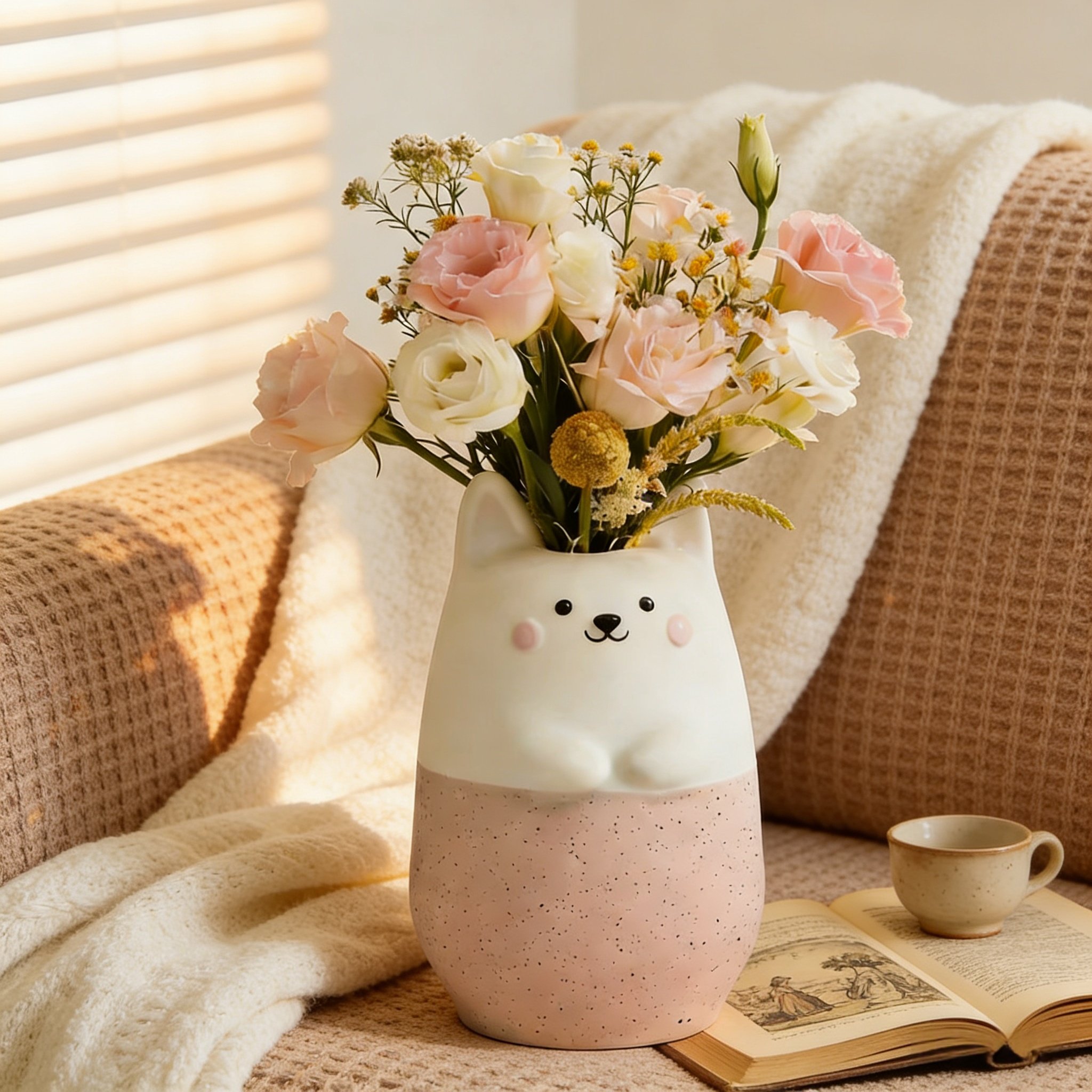 创意可爱小狗陶瓷花瓶摆件现代客厅餐桌电视柜干花插花卧室装饰品,家居饰品,桌面摆件,淘宝优惠券,粉丝福利购,淘宝优惠卷