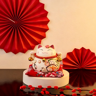 招财猫小摆件陶瓷桌面装 饰客厅存钱罐发财旺财入户家用旺宅迷你号