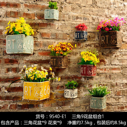 创意奶茶店墙壁饭店餐厅墙面软装饰品服装店墙上花盆壁挂植物挂件