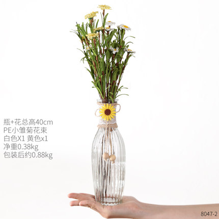 田园麻绳玻璃花瓶子透明干花插花餐桌房间服装店装饰品摆件小清新