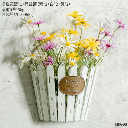 美式田园木质栅栏花篮墙面装饰品小挂件创意家居客厅卧室壁挂墙饰