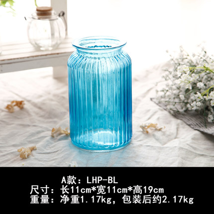zakka田园创意蓝色插花花瓶玻璃透明水培客厅餐桌干花装饰品摆件