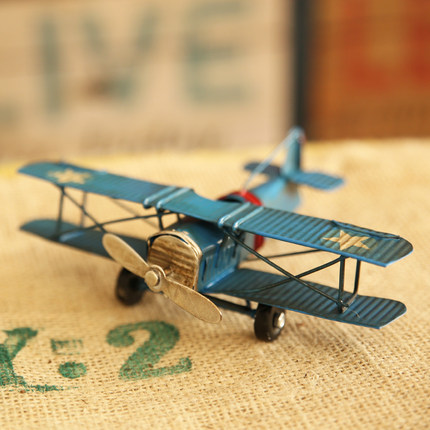 复古美式飞机模型摆件铁皮家居客厅小装饰品儿童房间摆设摄影道具