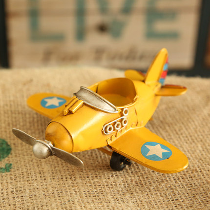 复古美式飞机模型摆件铁皮家居客厅小装饰品儿童房间摆设摄影道具