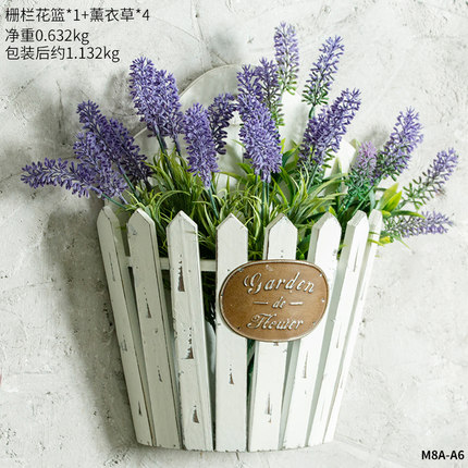 美式田园木质栅栏花篮墙面装饰品小挂件创意家居客厅卧室壁挂墙饰