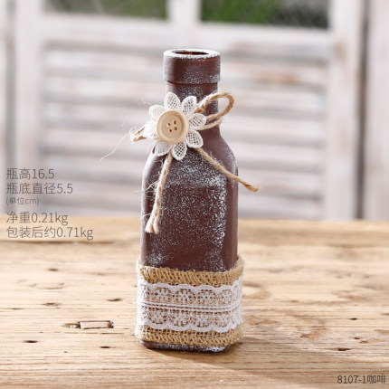 创意田园麻绳白色玻璃花瓶干花插花花艺花器酒柜台餐桌装饰品摆件