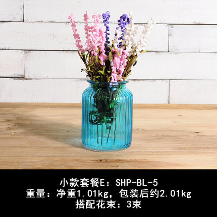 zakka田园创意蓝色插花花瓶玻璃透明水培客厅餐桌干花装饰品摆件