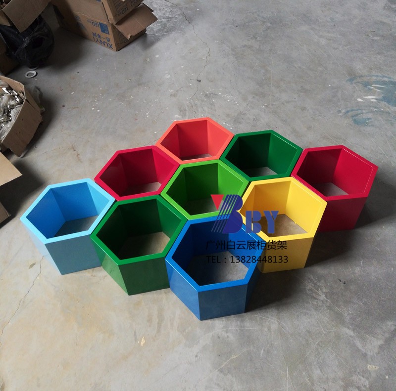 木质烤漆六边形工艺品鞋子展示柜