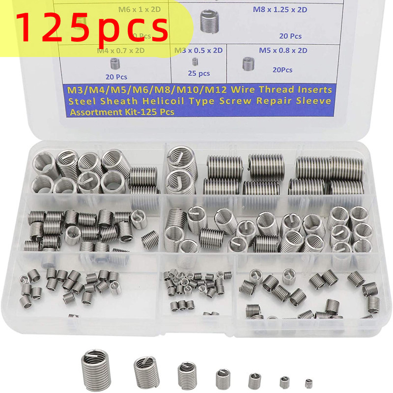 125pcs盒装不锈钢钢丝螺套M3-M12