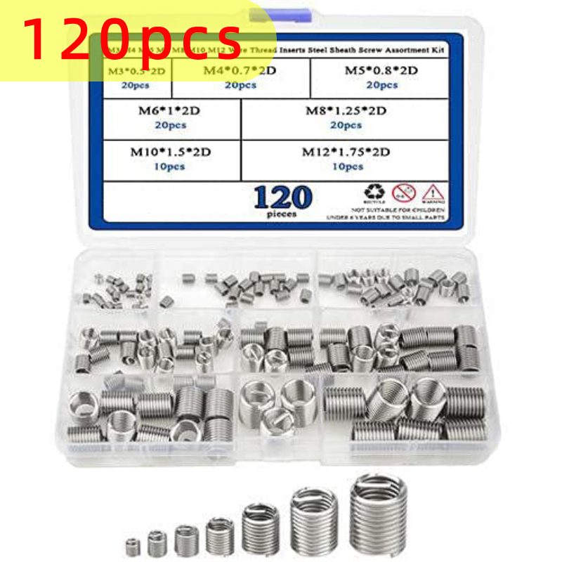120pcs不锈钢钢丝修复螺套M3-M12