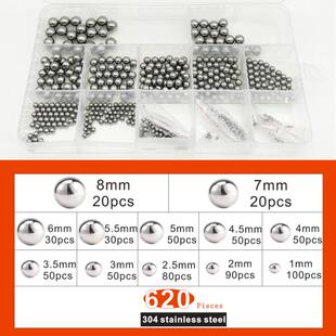 620pcs跨境货源组合盒装304不锈钢钢珠钢球滚珠粒实心圆波珠套装