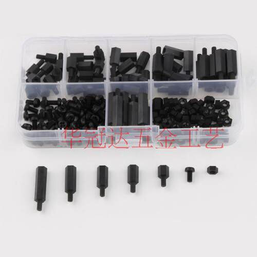M3 Nylon Hex Spacers Screw Nut with Plastic Box Black 180pcs