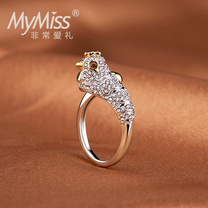 Mymiss生肖戒指 女食指开口 925银镀铂金指环 日韩首饰情人节礼物