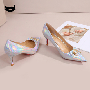 高跟女鞋2026夏季新款侧空职业气质圆头漆皮蝴浅口小皮鞋单鞋