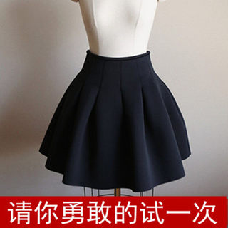 2025秋冬韩版高腰显瘦打底短裙女半身裙百褶裙黑色太空棉蓬蓬裙