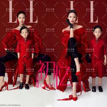 2018展会新款影楼亲子主题服装母子时尚拍照酒红色长裙西装两件套