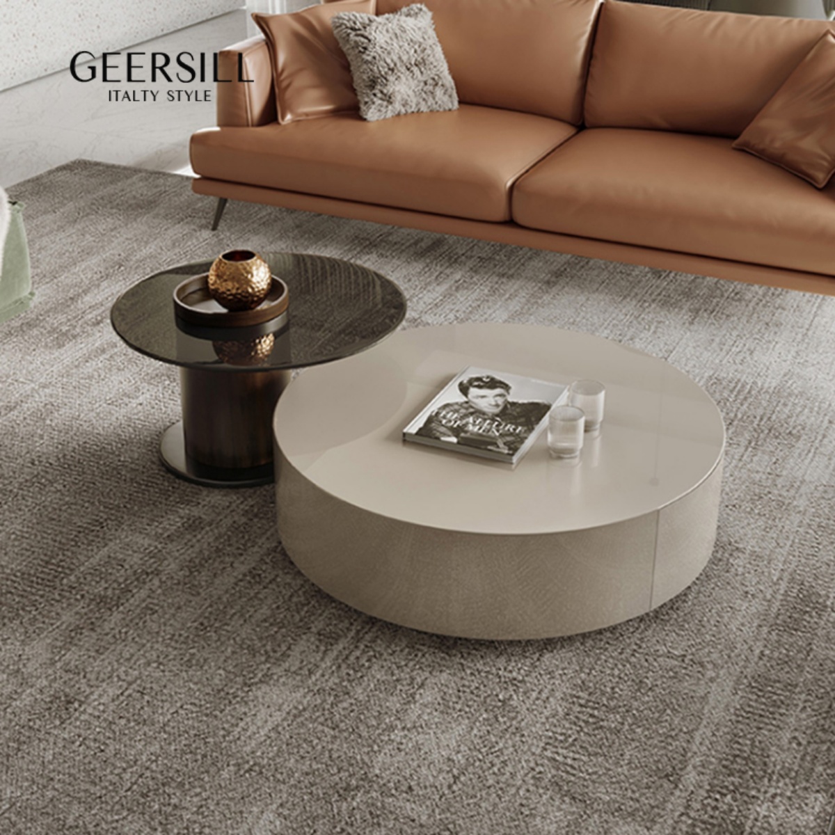 【推荐】高级灰圆形茶几组合