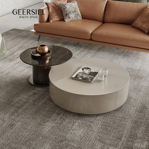 【推荐】高级灰圆形茶几组合