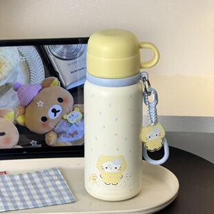 奶黄雨衣猫咪保温杯女生学生高颜值新款卡通水杯校园ins风随行杯
