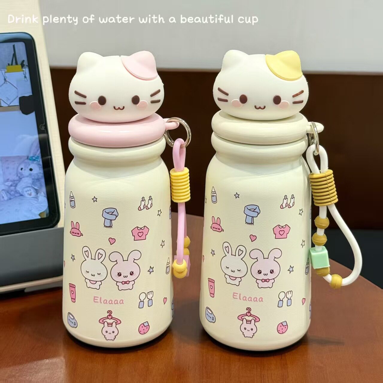 软萌猫咪女生高颜值不锈钢保温杯便携带茶仓吸管杯学生党随身水杯