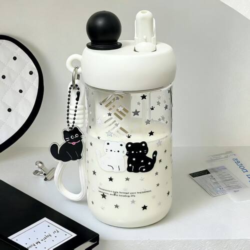 可爱猫咪星星便携茶隔塑料吸管杯