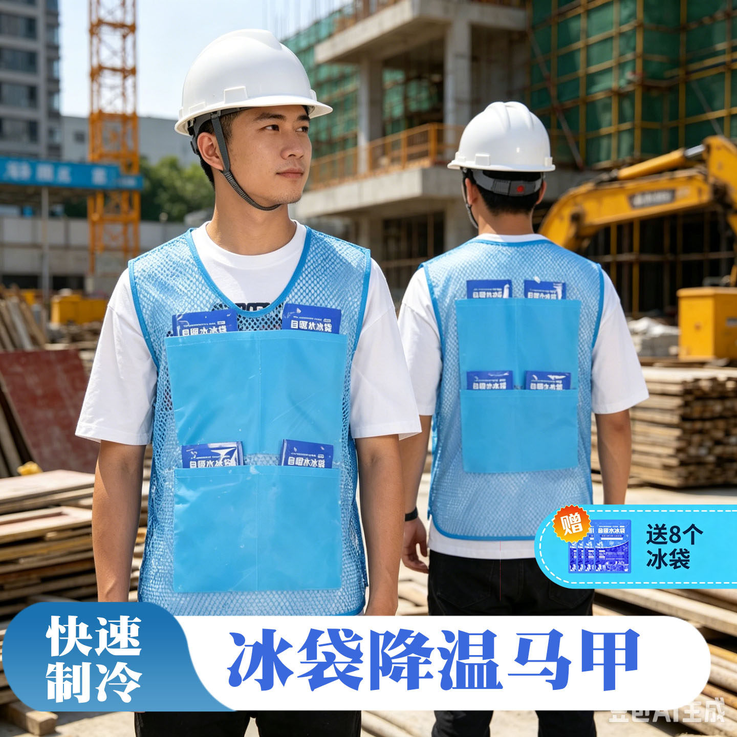 工地夏季降温背心冰袋马甲户外作业制冷神器透气冰袋防护服