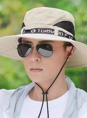 遮阳帽男夏季户外垂钓钓鱼帽子男士遮脸防晒帽太阳透气大檐渔夫帽