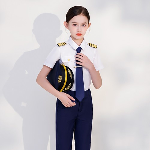 儿童飞行员制服衬衫航空演出服