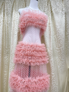 抖音婚纱荷叶边 渔网裙网红博主同款 定制连衣裙 粉色鱼护裙成人款