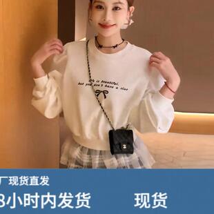 冬季下摆蕾丝拼接卫衣女款加厚加绒独特漂亮减龄款小个子短款上衣