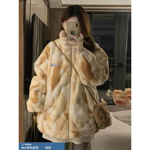 时尚羊羔毛毛绒棉服女秋冬季2025新款学生大童中长款加绒加厚外套