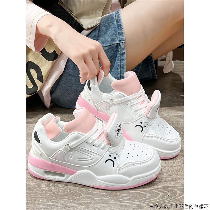 韩版可爱甜妹女鞋夏季透气小众滑板鞋厚底显脚小白粉色气垫运动鞋