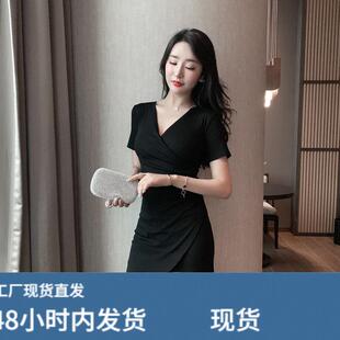夏季不规则黑色洋装冷淡风女装高级感小黑裙收腰性感包臀短裙女
