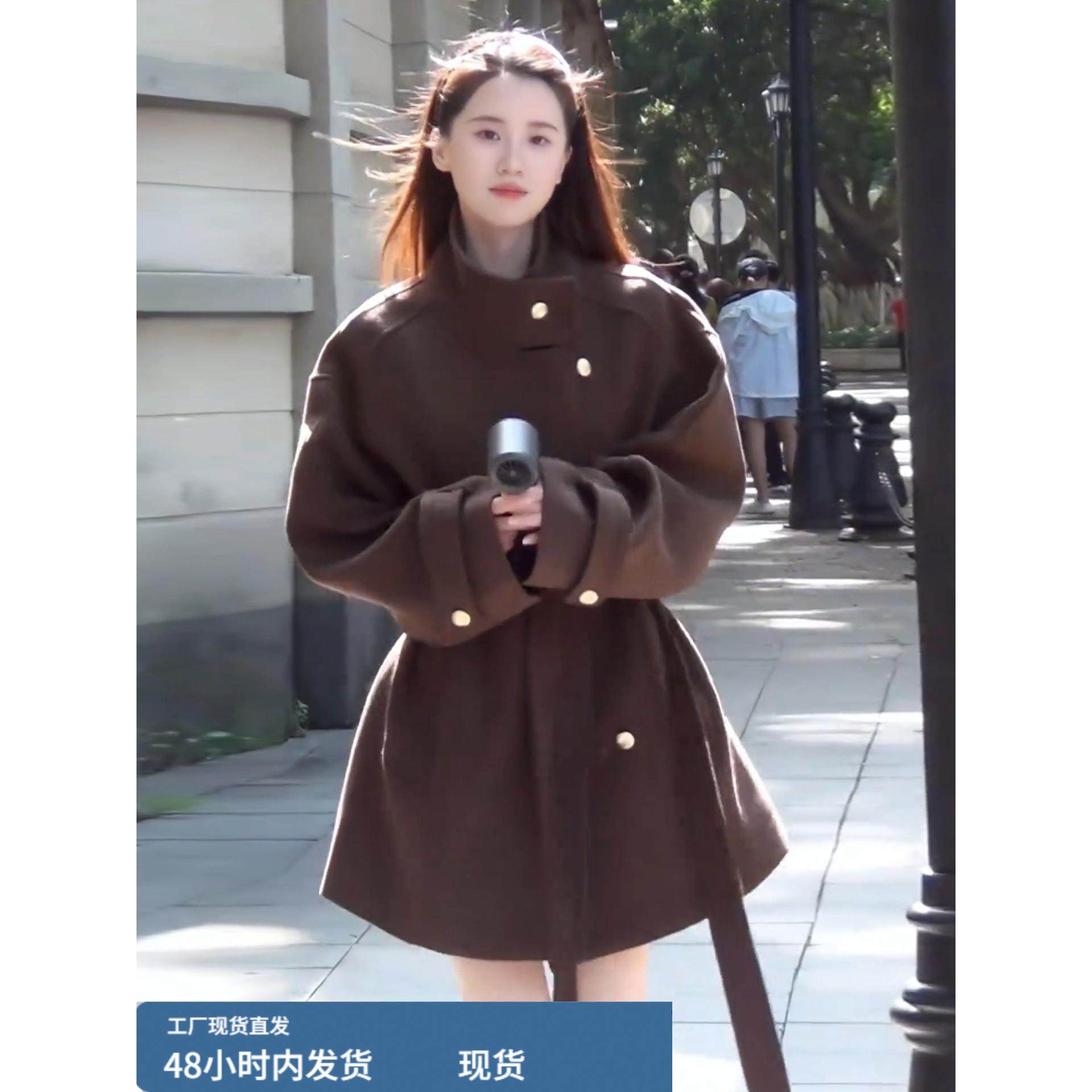 韩系立领毛呢外套女2025秋冬新款小个子赫本风高级感气质收腰大衣,运动/瑜伽/健身/球迷用品,广场舞套装,淘宝优惠券,粉丝福利购,淘宝优惠卷