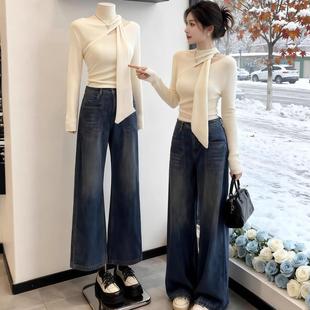 不规则飘带针织内搭可外穿打底衫女秋冬设计感镂空修身气质上衣服