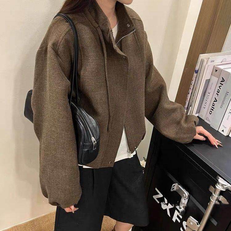 2025秋冬季新款韩版时尚立领短款毛呢外套女简约宽松休闲呢子大衣,运动/瑜伽/健身/球迷用品,广场舞套装,淘宝优惠券,粉丝福利购,淘宝优惠卷