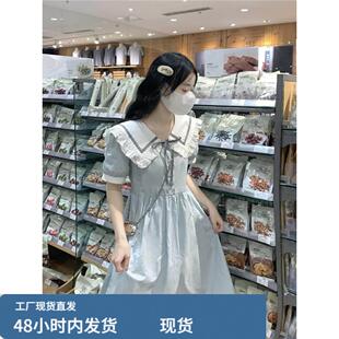 少女大童娃娃领连衣裙2025夏装新款初高中生学院风韩版宽松中长裙