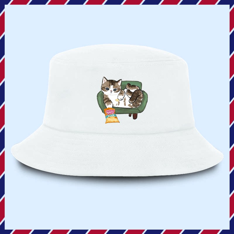 人间不值得只想躺着的废柴咪印花卡通慵懒打工喵男女盆帽子渔夫帽