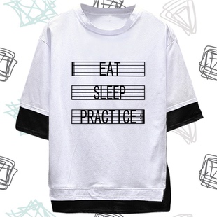 吃饭睡觉练琴衣服双琴侠体恤衫 Eat Repeat Practice 假两件 Sleep