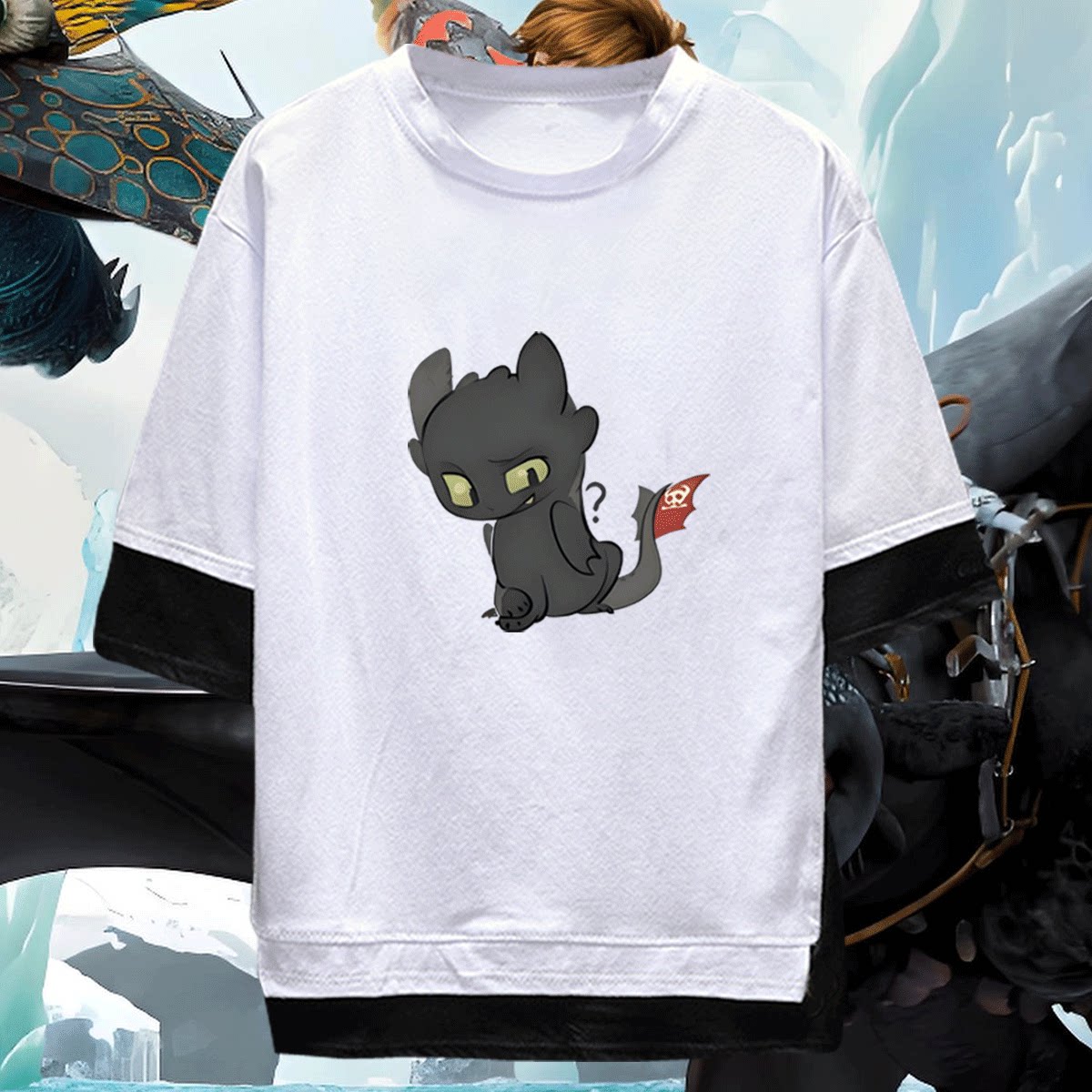 驯龙高手联名2025新款卡通无牙仔动漫周边男女定制短袖T恤假两件