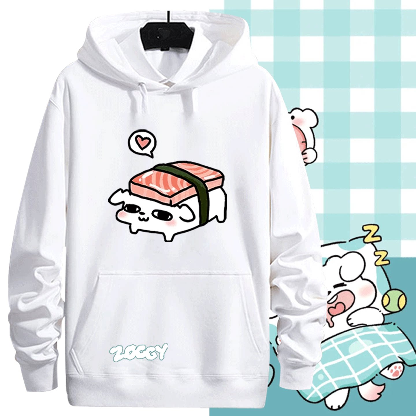 这狗可爱印花小白狗周边男女学生秋冬加绒百搭卡通可定制连帽卫衣