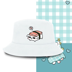 这狗可爱印花小白狗周边男女学生百搭卡通可定制盆帽遮阳帽渔夫帽