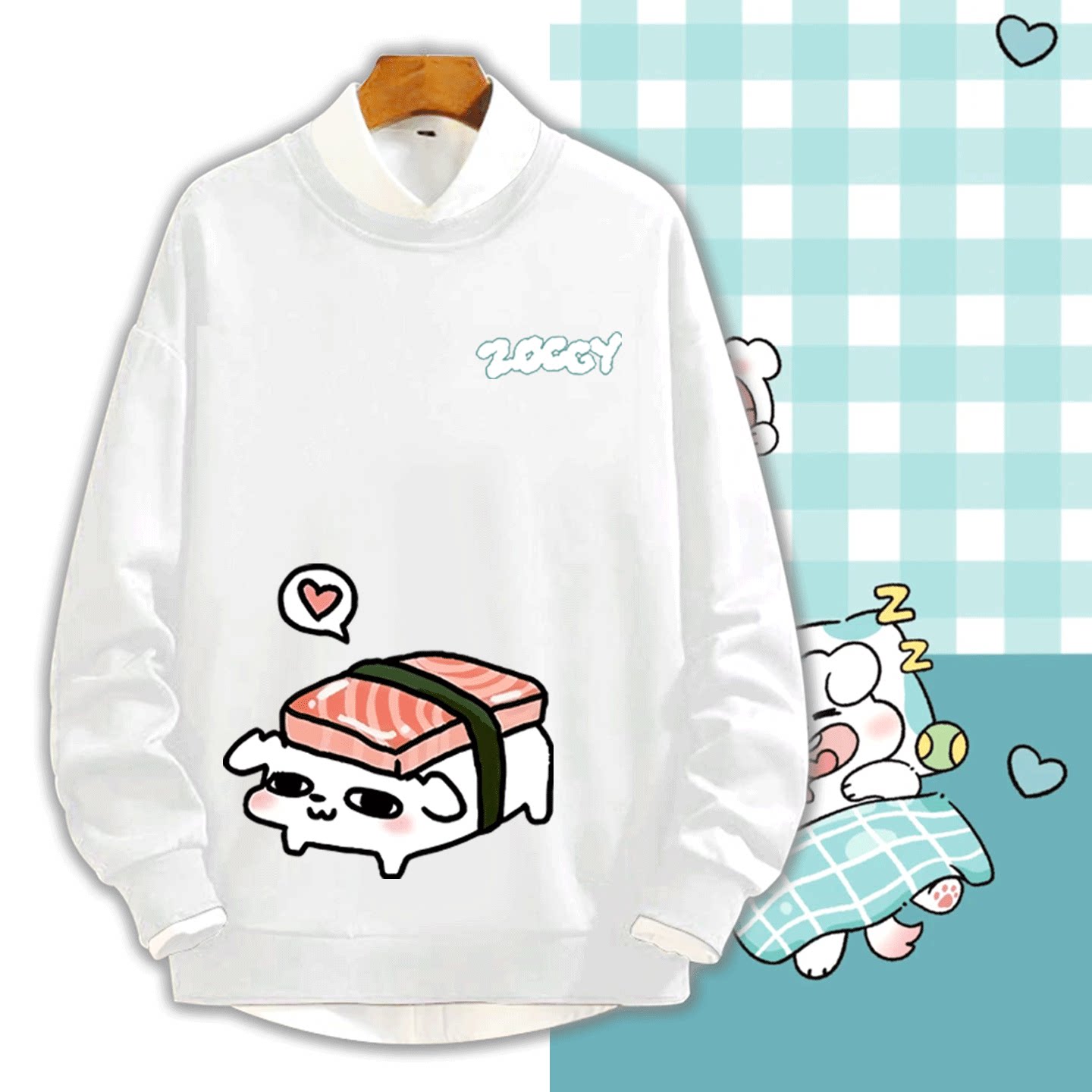 这狗可爱印花小白狗周边男女学生秋冬加绒百搭卡通可定制圆领卫衣