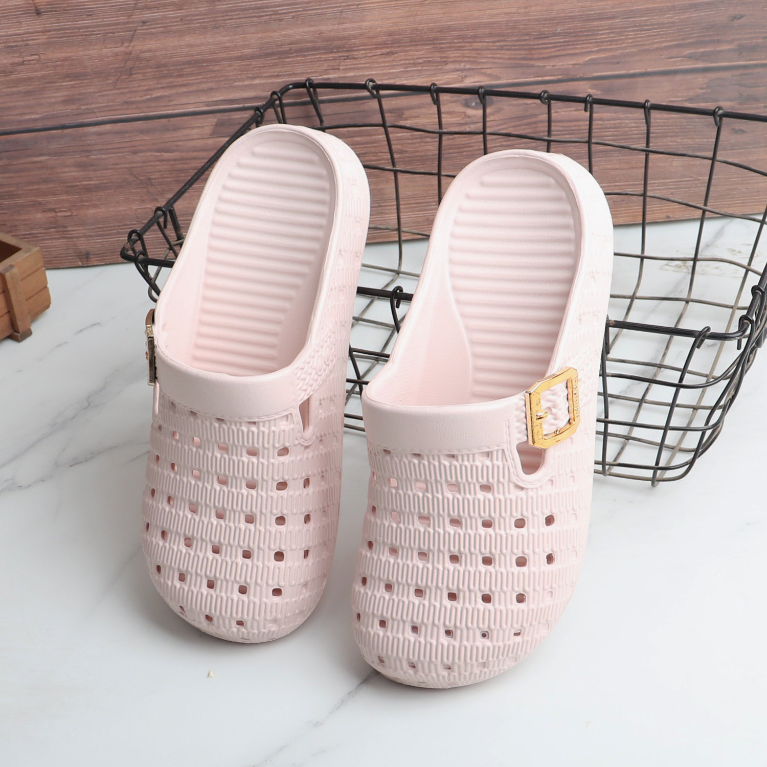 时尚皮带扣夏季镂空包头平底拖鞋女舒适外穿防滑懒人半拖EVA透气