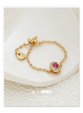 法式18K金小钻可抽拉戒指