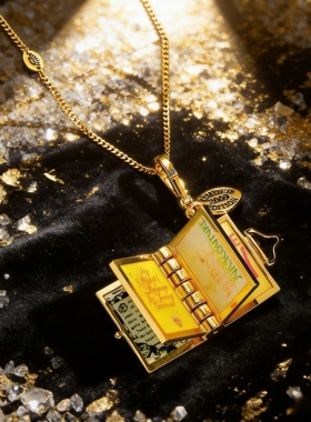 瑞士珐琅彩翻页书本吊坠项链