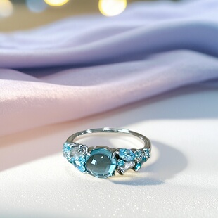 瑞士【设计师】Francesca 海蓝戒指女蓝玻璃质感宫廷风开口可调节