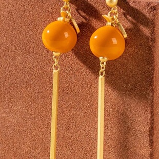 瑞士 Francesca 大桔大利流苏耳环桔子耳饰新中式橙色耳钉耳环