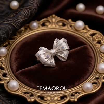 奶蓝欧泊蝴蝶结开口食指戒指